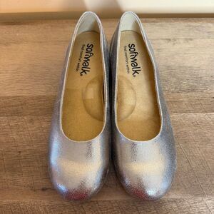 SoftWalk Metallic Silver Sonoma ballet Flats Women’s 8.5N Round Toe SlipOn shoes